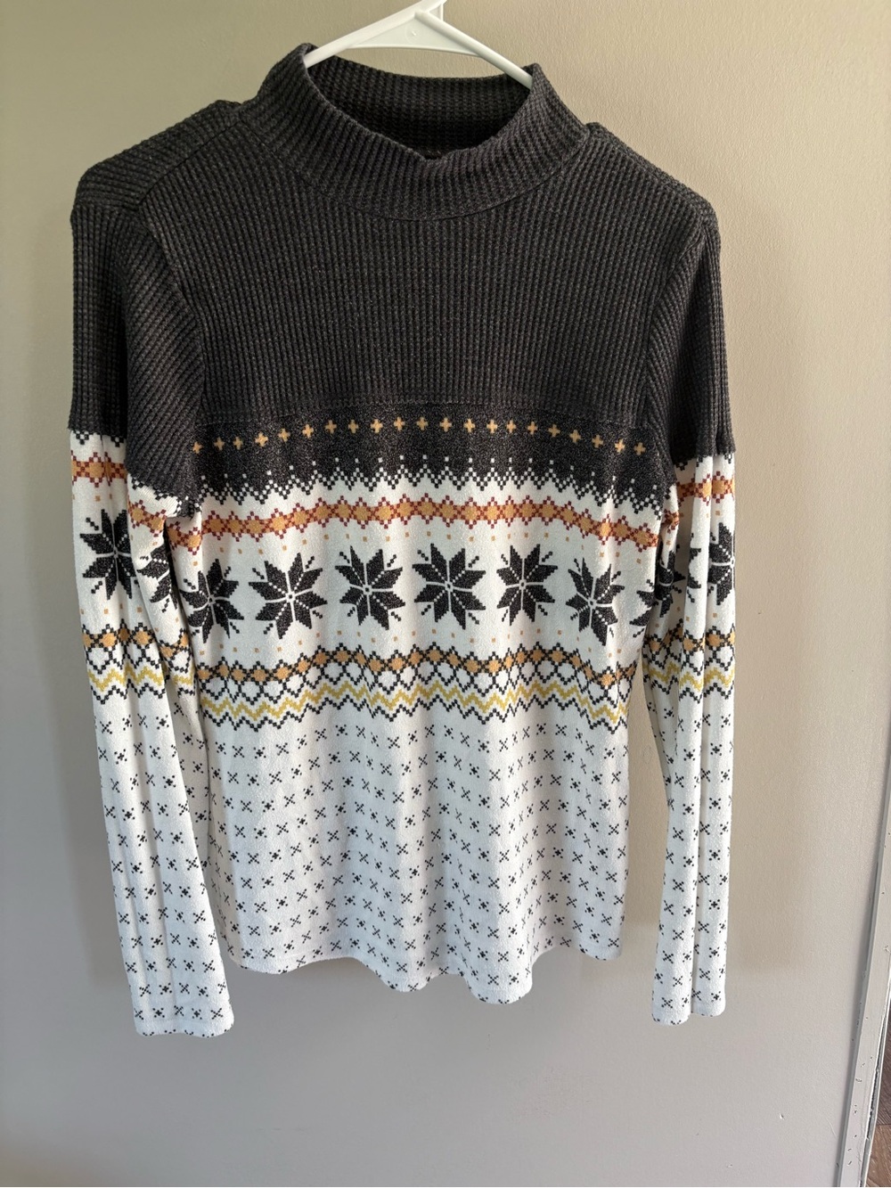 Maurices Turtleneck Fair Isle Sweater - Charcoal, White, Black, Gold
